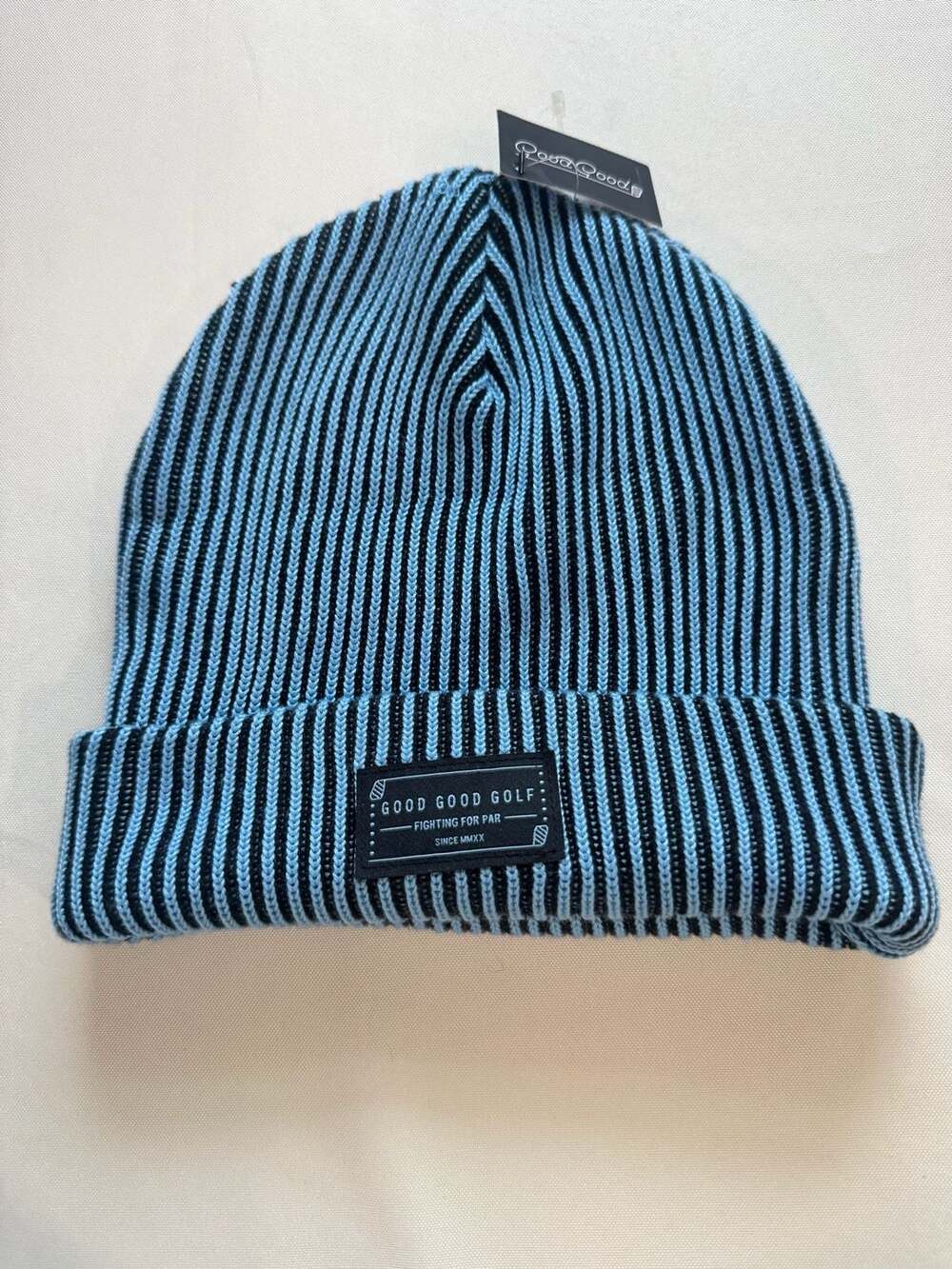 Blue Black Ribbed Knit Golf Beanie Cuffed Streetwear Preppy Sporty NWT